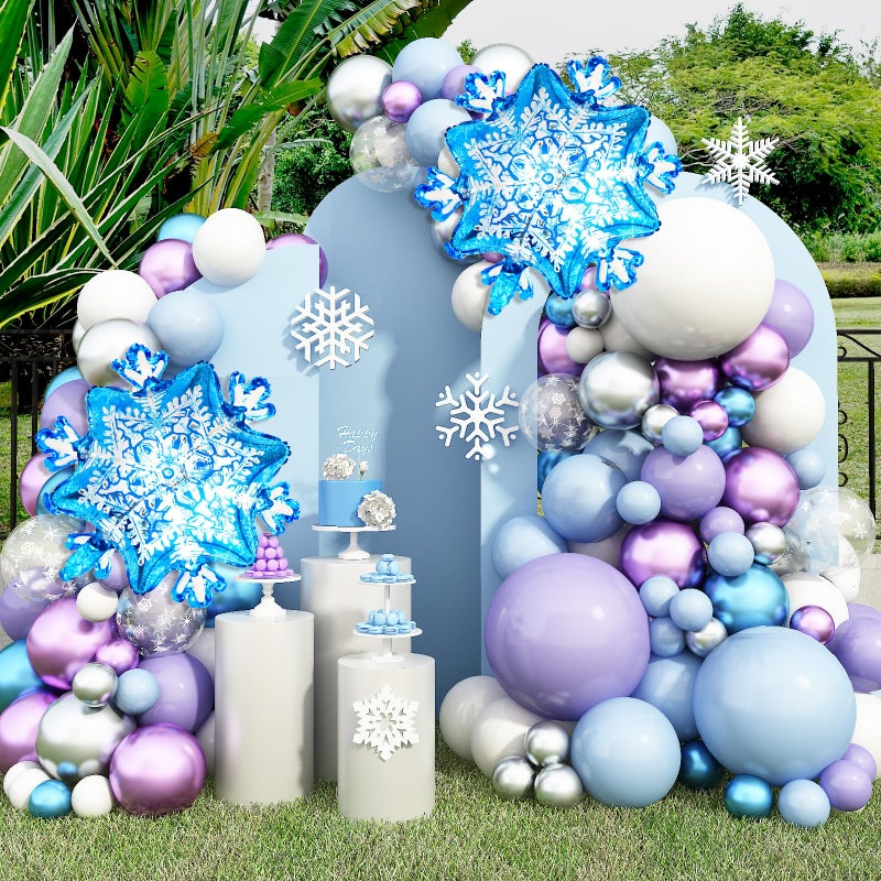Sowide Frozen Birthday Party Supplies Frozen Balloon Garland Arch Kit Blue Purple Snowflake Confetti Foil Balloons Princess Winter Wonderland Girl Baby for Frozen Theme Party Decorations - Image 1